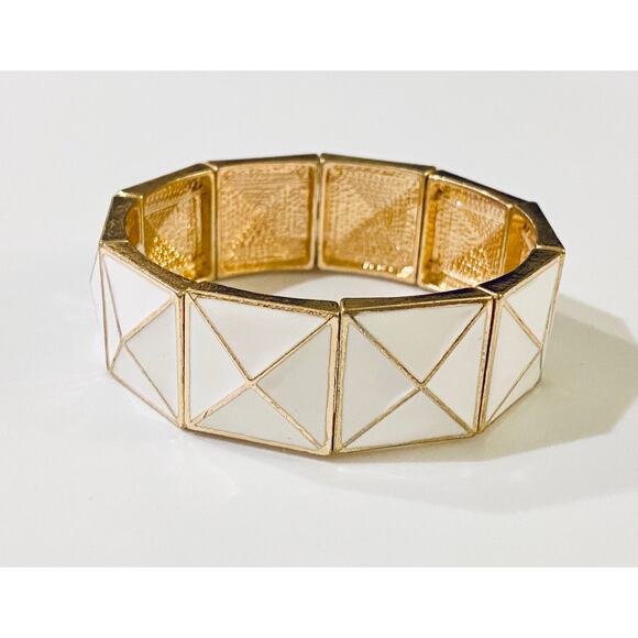 White Enamel and Gold Stretch Bracelet - Picture 1 of 1